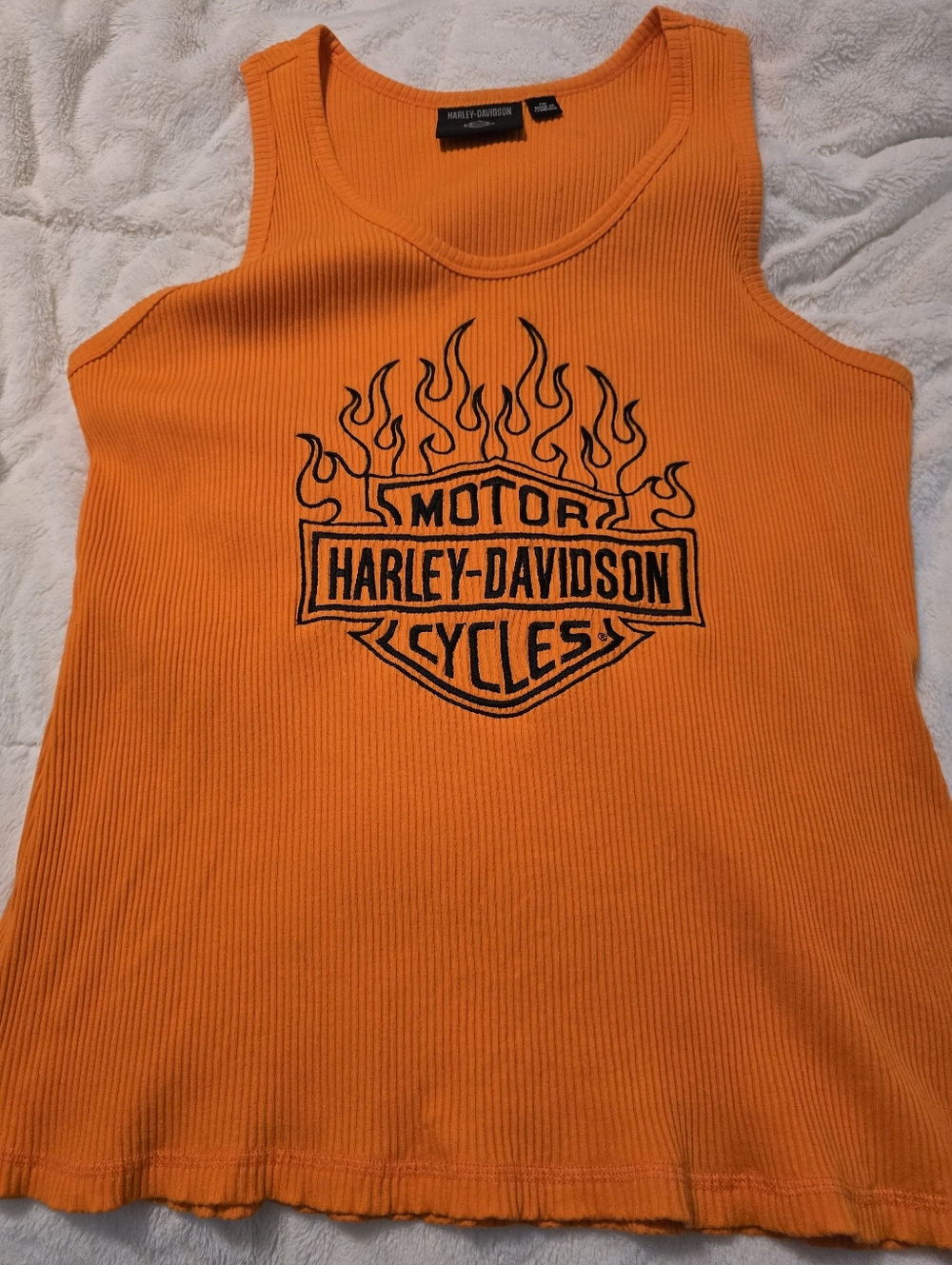 Harley-Davidson Bright Orange Ribbed Tank with Black Flame Logo 2W